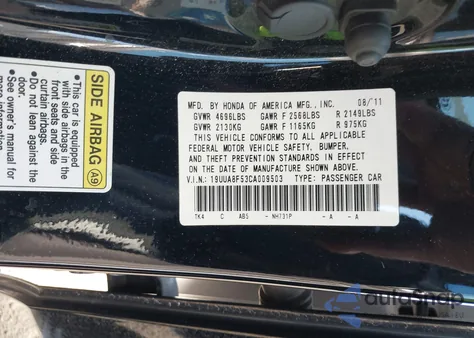 2012 Acura Tl 3.5 из США, поврежденный, VIN 19UUA8F53CA009503